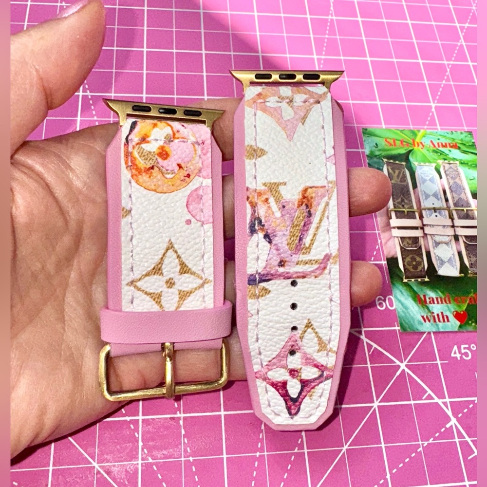 Upcycled LV Pink Aquarelle Watercolor Apple Watch Strap band